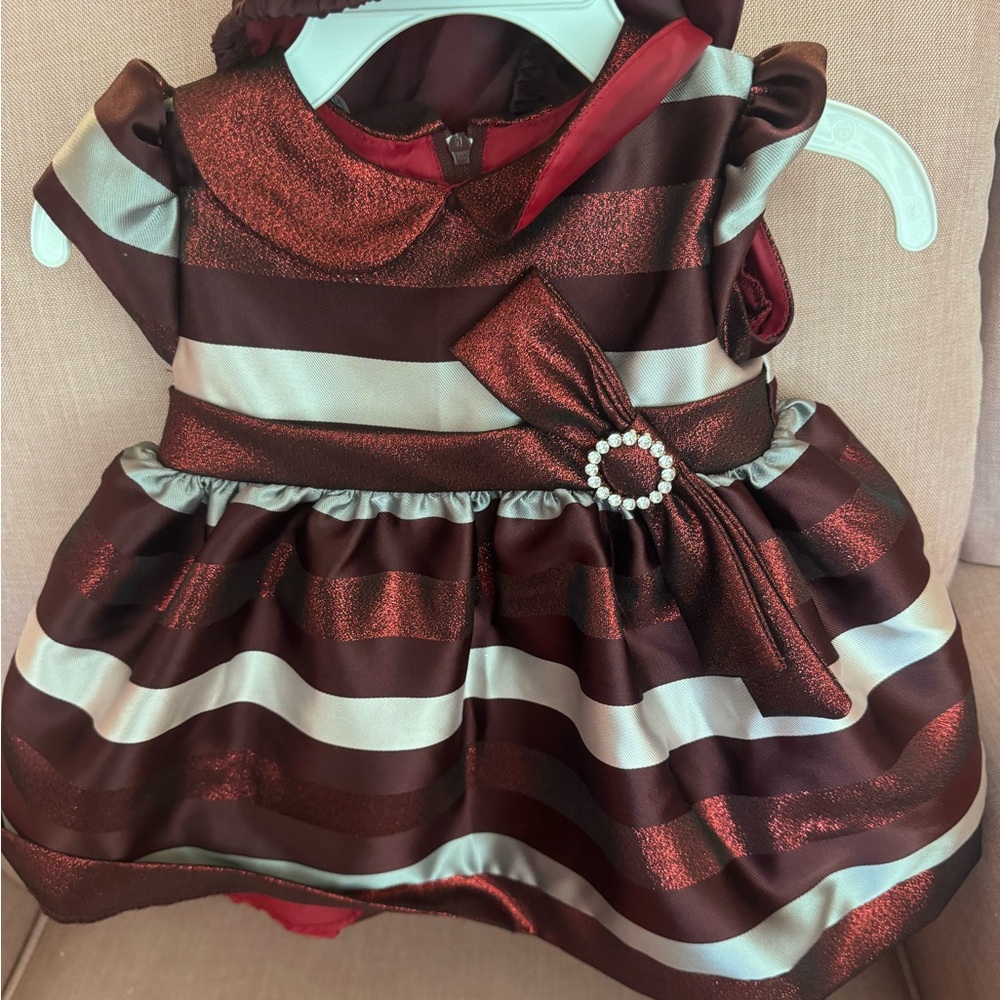 Burgundy and Silver Christmas Holiday Baby Dress